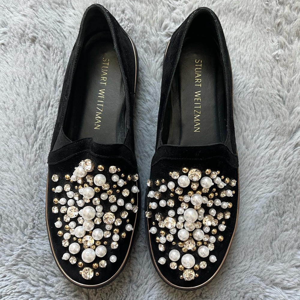 Stuart Weitzman Pearl & Crystal Slip-on Sneakers